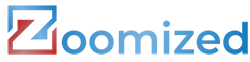 Zoomized Logo, Capital Z has the top half blue, the bottom half red, remainder of the word is in blue